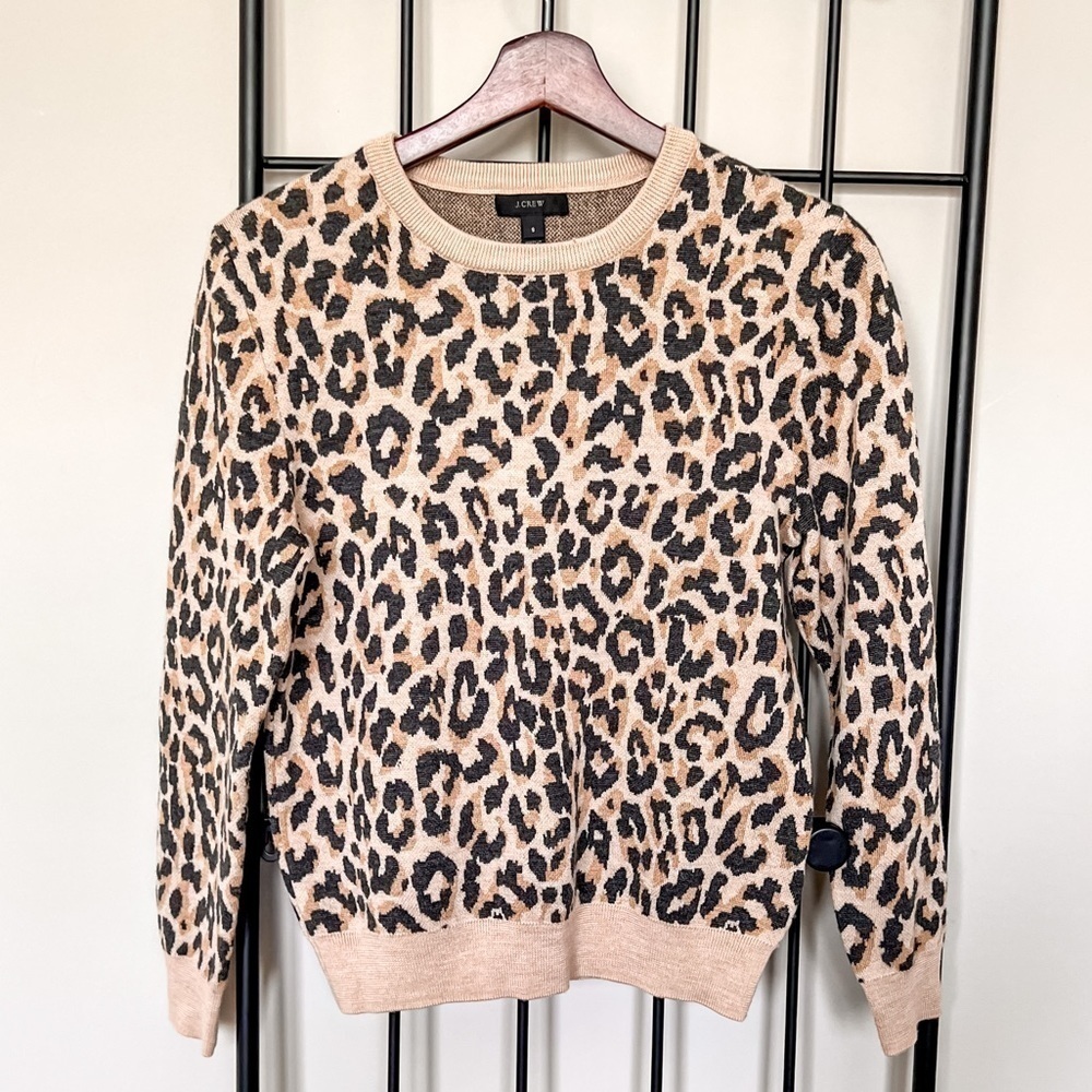 J. Crew 100% Merino Wool Animal Print Crewneck Sweater Sz S